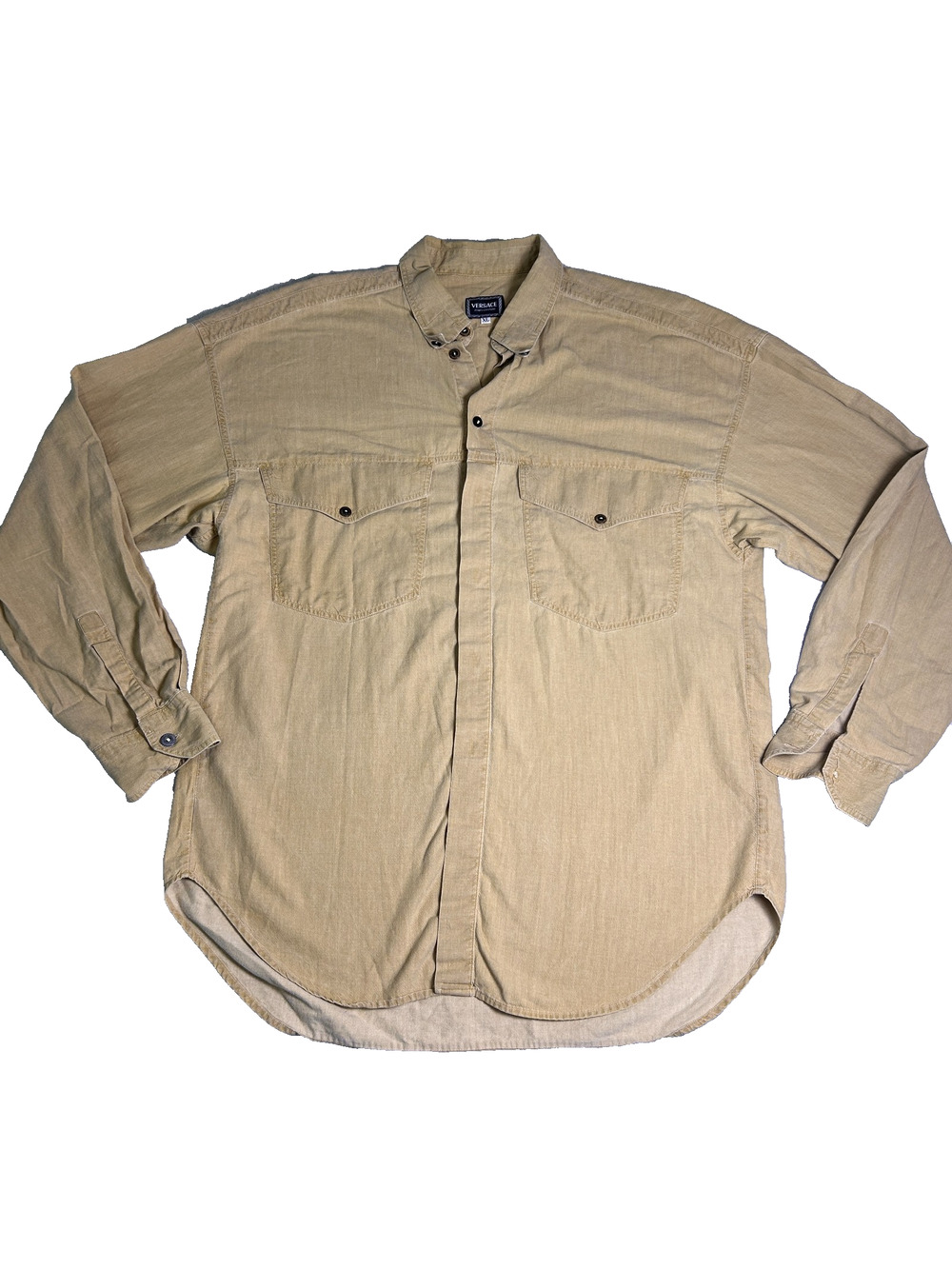 Vintage Versace Jeans Couture Button Up Shirt Mens XL Beige Designer *READ*